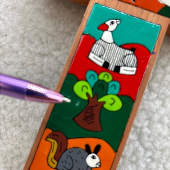 Wooden Cross with whimsical colorful animals tree butterfly sun 10" - Picture 12 of 12